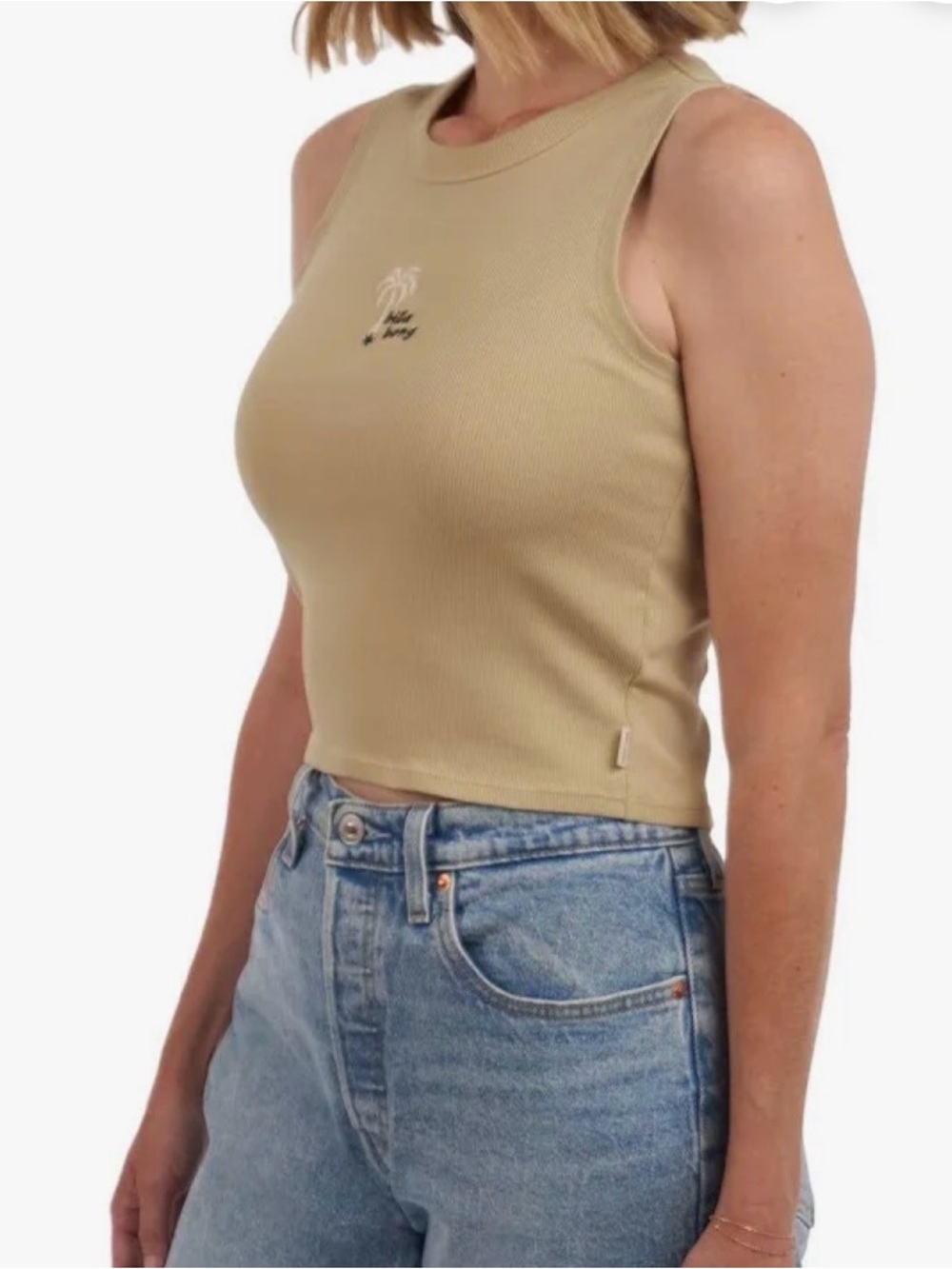 Billabong Light Avacado Ribbed Palm Embroidered Tank